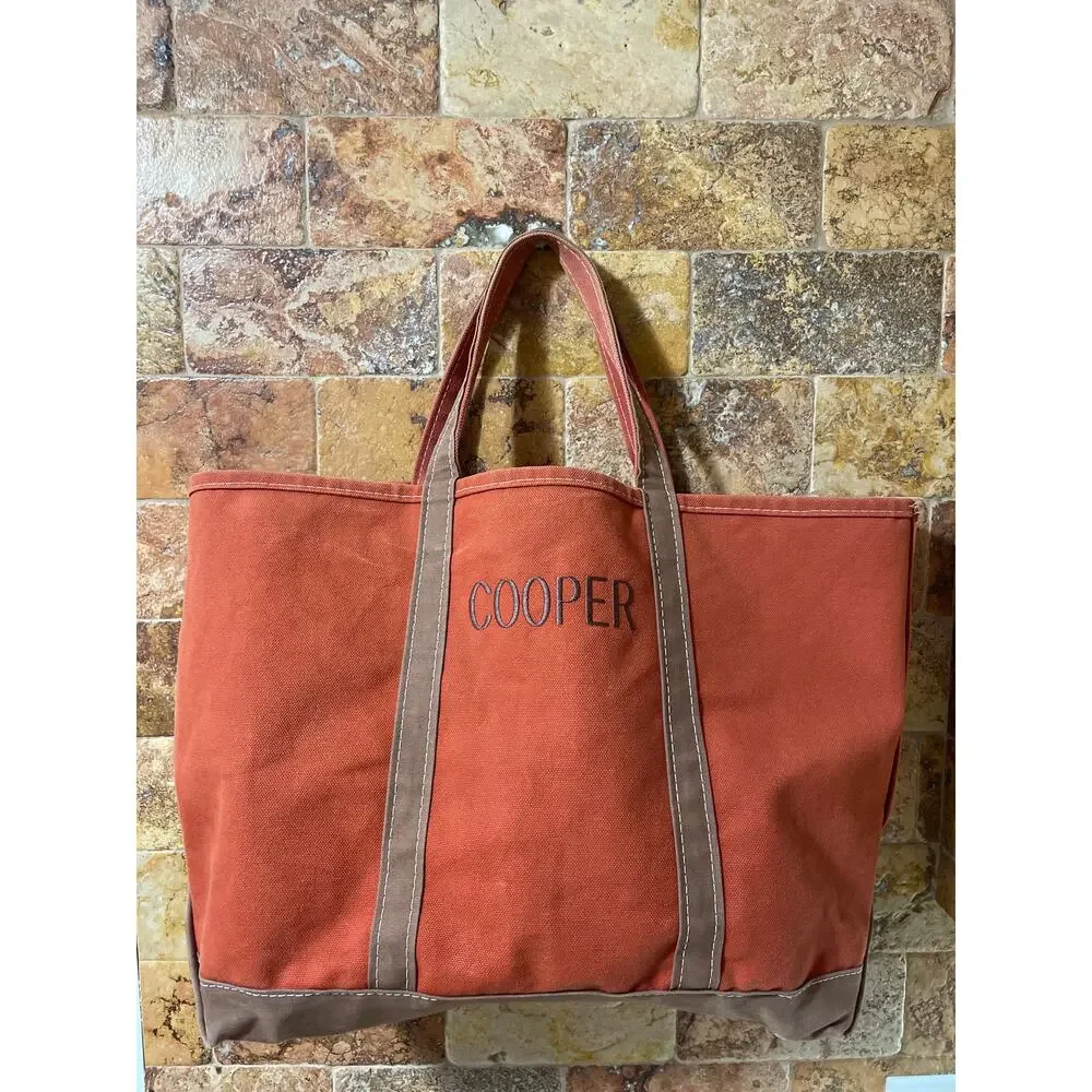 L.L.Bean Boat and Tote Bag Canvas Rust Orange Cotton USA Monogram Cooper - Picture 2 of 15